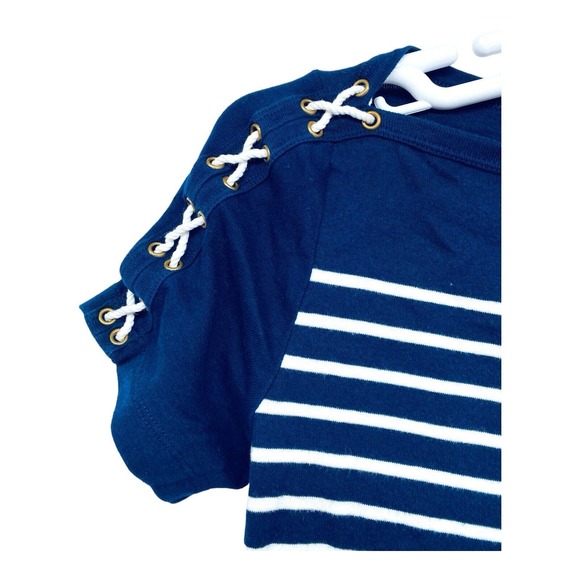 Ralph Lauren Blue Stripes T Shirt Size Large Lace‎ Up Tie Shoulders L - Picture 4 of 7